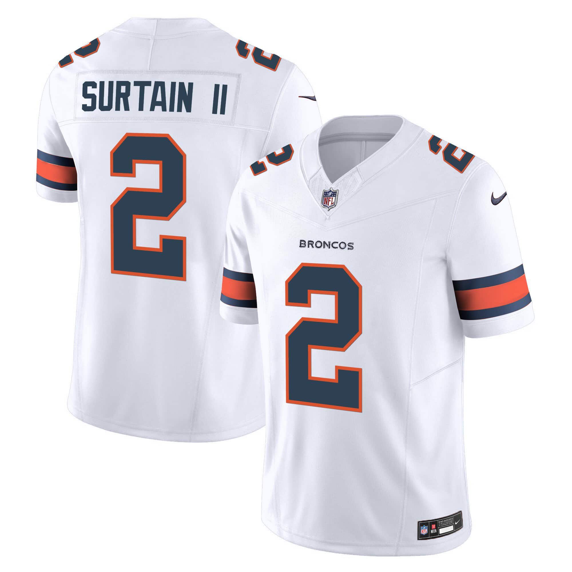 Men Denver Broncos #2 Surtain ii White 2024 Nike Vapor Limited NFL Jersey style 1